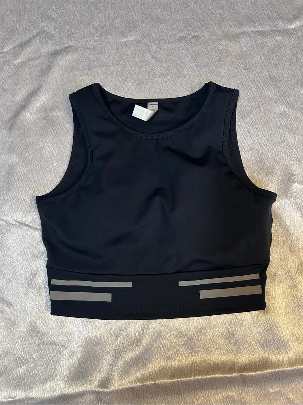 Fashion Nova Black Reflective Stripe Crop Tank